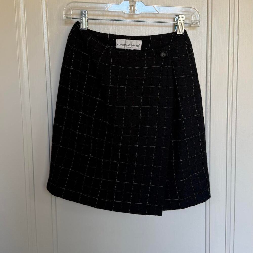 fundamental things vintage black plaid wool wrap high waisted mini skirt - Picture 3 of 4